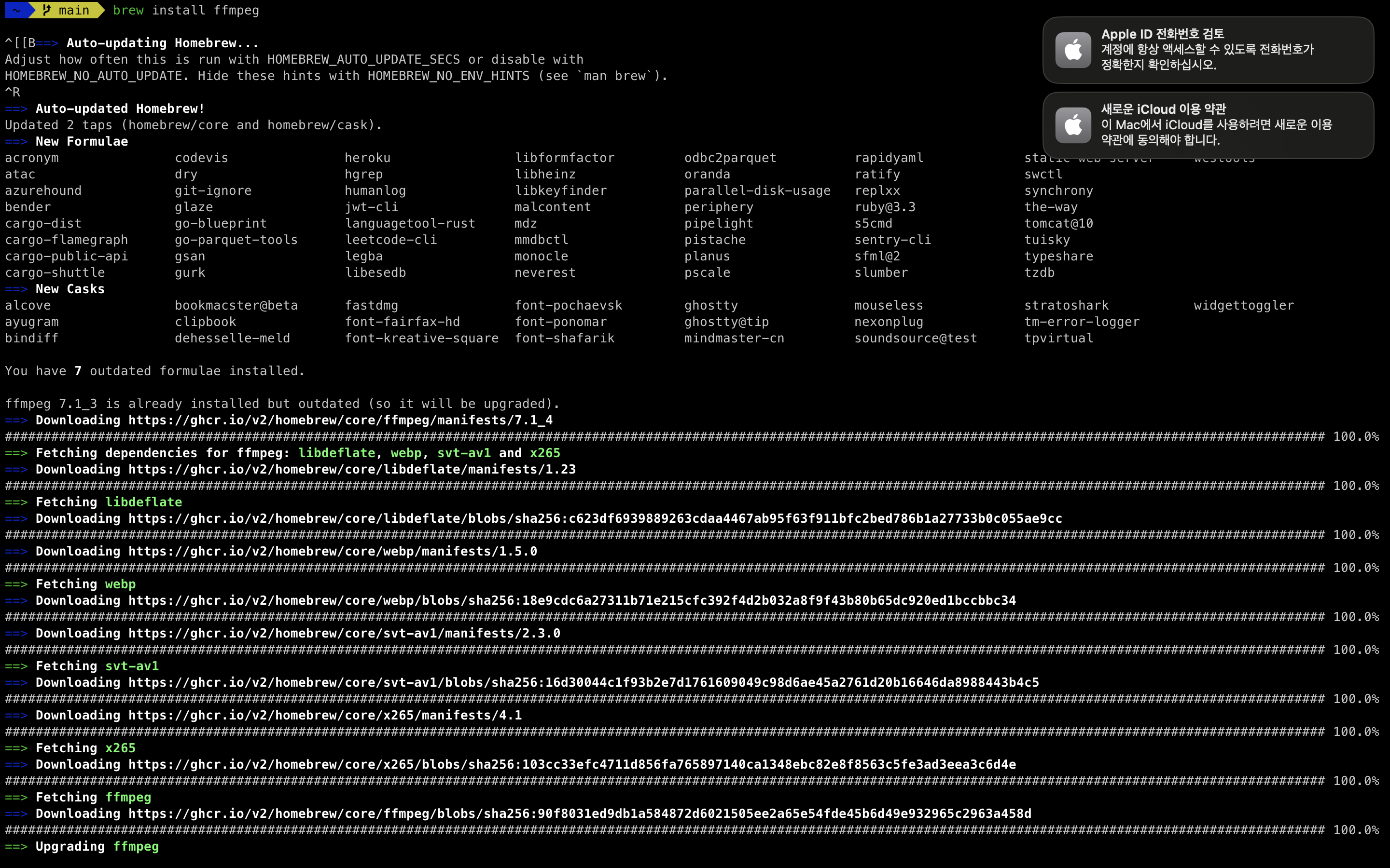 홈브루 ffmpeg 설치 스크린샷